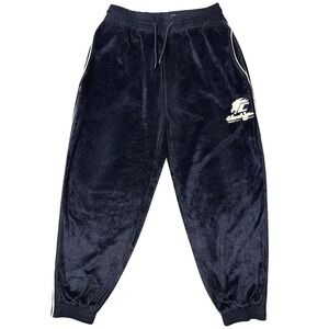 Clench Jeans Mens Velour Track Pants Navy Blue Y2K Streetwear Joggers Large
